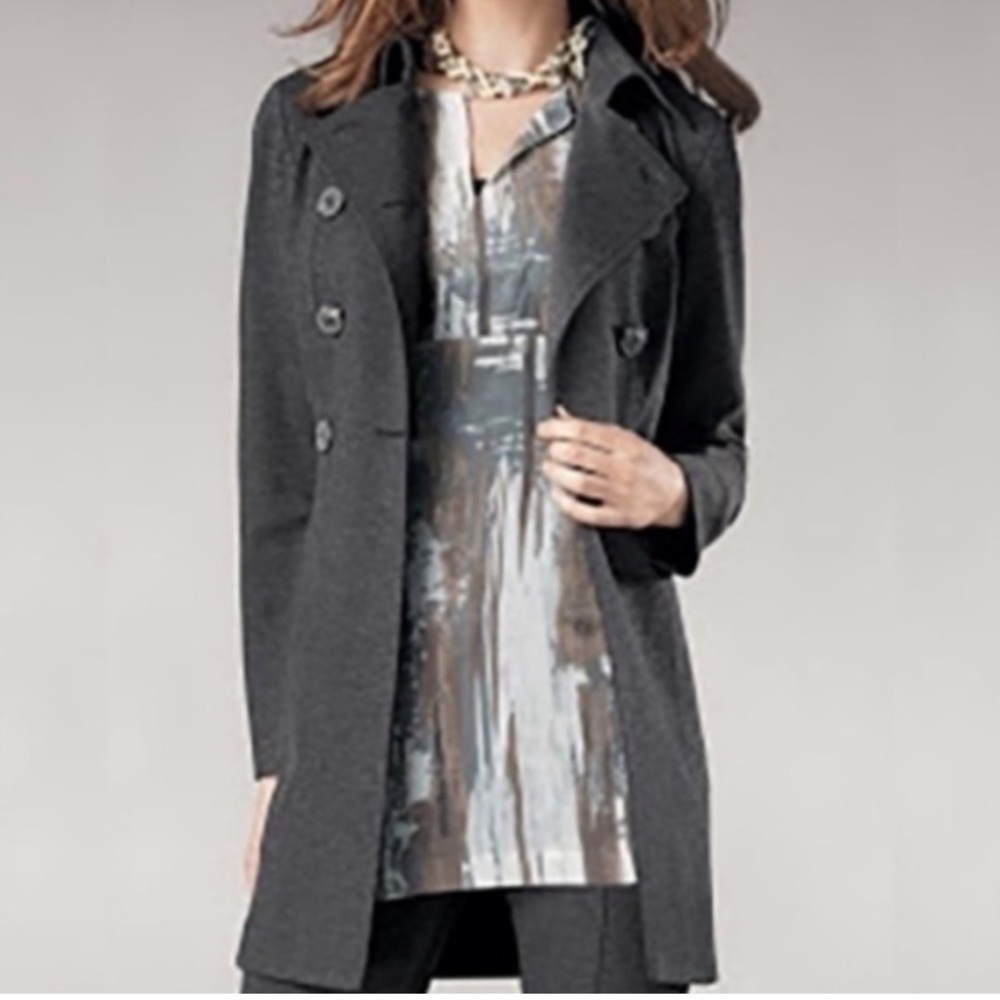 CAbi #648 Gray Ponte Casablanca Knit Trench Coat Jacket Small